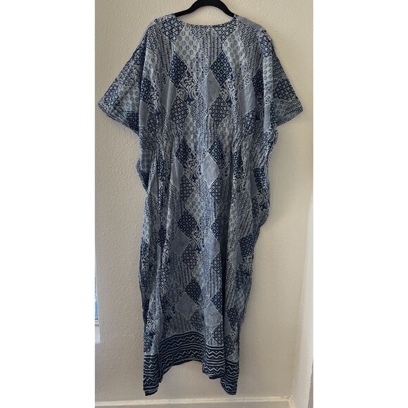 World Market Women’s Kaftan One Size Dress Cover-Up Blue Patchwork Prink Boho - Picture 8 of 13